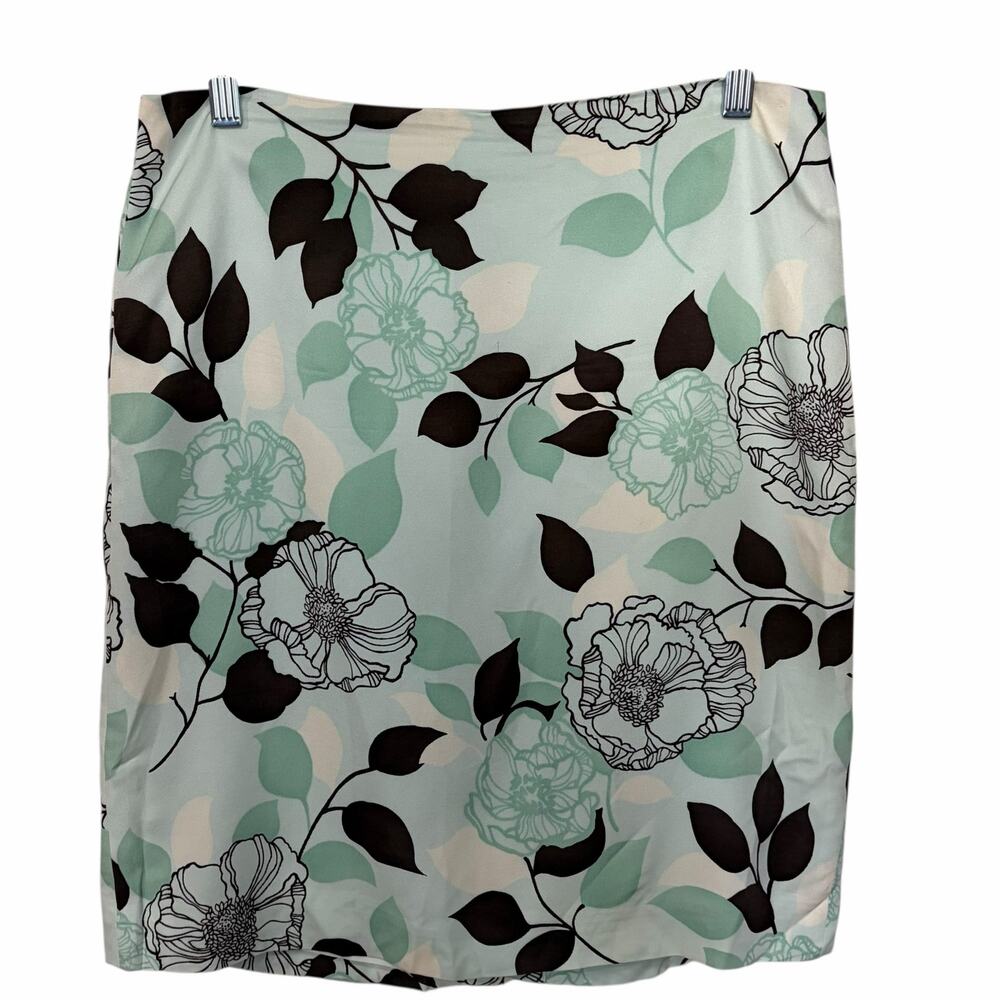 Ann Taylor Loft Silk Blend Skirt Floral Garden Party Vacation Green 6